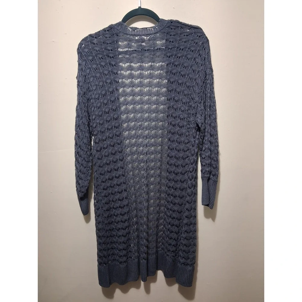 LC Lauren Conrad Blue Gray Open Knit Pointelle Longline Cardigan Sweater Medium
